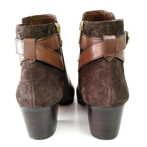 Coach Page Leather and Suede Logo Embossed Ankle Boot Size 7.5 Brown - Picture 8 of 11